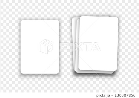 Blank white playing card and deck of cards in top view. Playcard templates isolated on transparent background. Poker game concept. Empty discount ot gift coupons. Vector realistic illustration. Blank white playing card and deck of cards in top view. Playcard templates isolated on transparent background. Poker game concept. Empty discount ot gift coupons. Vector realistic illustration. 130307856