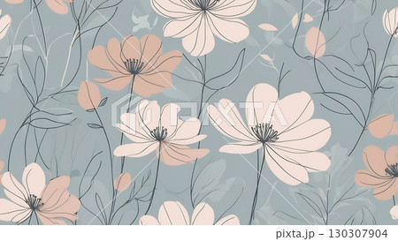 Cool Muted Minimal Botanical Line Composition 130307904