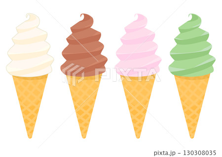 ソフトクリームのイラスト4種 カラー 線なし 130308035
