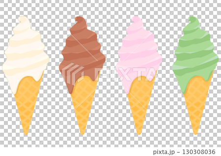 4 種融化的軟冰淇淋插圖,彩色,無線條 4 種融化的軟冰淇淋插圖,彩色,無線條 130308036