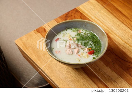A Delicious and Creamy Soup Made with Fresh, Flavorful Ingredients and Tasty Toppings A Delicious and Creamy Soup Made with Fresh, Flavorful Ingredients and Tasty Toppings 130308201