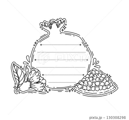 Kids memo note frame sticker or label with tropical fruit, vector notebook paper sheet. Kids memo note template of notepad page with lines in shape of pomegranate fruit for planner or message note Kids memo note frame sticker or label with tropical fruit, vector notebook paper sheet. Kids memo note template of notepad page with lines in shape of pomegranate fruit for planner or message note 130308298