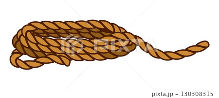 Cartoon groovy corsair and pirate loosely coiled rope with a twisted texture. Isolated vector rope is brown, representing a sturdy and versatile tool used for sailing, ranching, and outdoor activities Cartoon groovy corsair and pirate loosely coiled rope with a twisted texture. Isolated vector rope is brown, representing a sturdy and versatile tool used for sailing, ranching, and outdoor activities 130308315