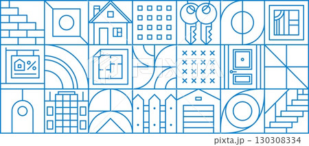 Real estate geometric pattern of house and apartment key for building and construction, vector background. Real estate geometric line pattern of home and residential property or house windows tile Real estate geometric pattern of house and apartment key for building and construction, vector background. Real estate geometric line pattern of home and residential property or house windows tile 130308334