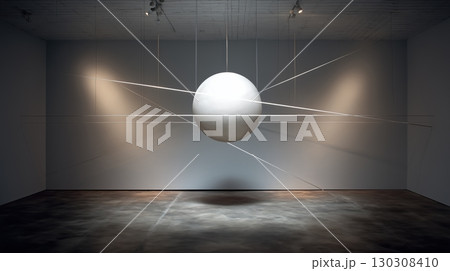 浮遊する球体と直線のモダンアート展示 130308410