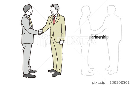 握手をする年配の男性ビジネスマンの全身イラスト素材 130308501