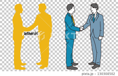 一位年輕男性商人握手的全身插畫 一位年輕男性商人握手的全身插畫 130308502