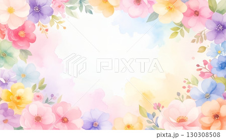 春色水彩フラワーで彩るエレガントな空白フレーム背景 春色水彩フラワーで彩るエレガントな空白フレーム背景 130308508