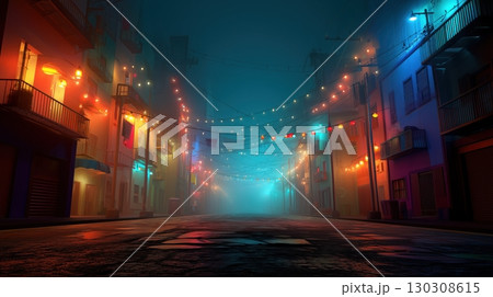 カラフルな霧の夜の街並み カラフルな霧の夜の街並み 130308615