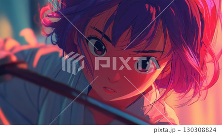 真剣な眼差しの剣道少女 アニメ風イラスト 130308824