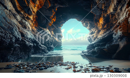 海辺にある洞窟のイメージ風景 130309008