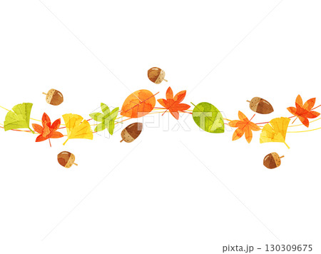 紅葉とドングリを組み合わせた秋をイメージしたイラスト 水彩風加工バージョン 紅葉とドングリを組み合わせた秋をイメージしたイラスト 水彩風加工バージョン 130309675