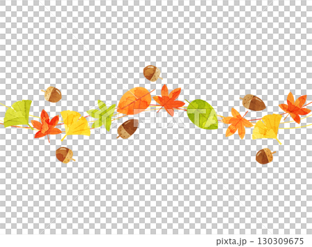 紅葉とドングリを組み合わせた秋をイメージしたイラスト 水彩風加工バージョン 紅葉とドングリを組み合わせた秋をイメージしたイラスト 水彩風加工バージョン 130309675