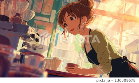カフェでコーヒーを淹れるバリスタの女性 130309679