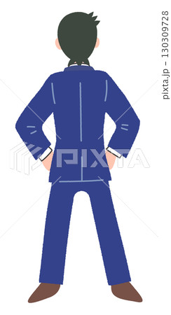 腰に手を当てているスーツの男性の後ろ姿のイラスト 腰に手を当てているスーツの男性の後ろ姿のイラスト 130309728