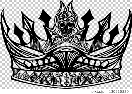 ドクロのアンティークなおしゃれな王冠イラスト素材 ドクロのアンティークなおしゃれな王冠イラスト素材 130310829