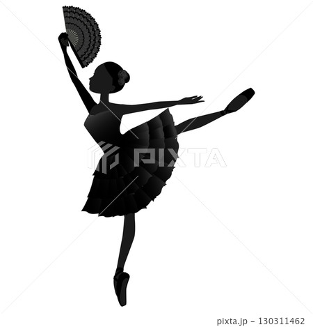 ダンサーのシルエットのイラスト_バレエ「ドン・キホーテ」キトリを踊るバレリーナのイメージ 130311462