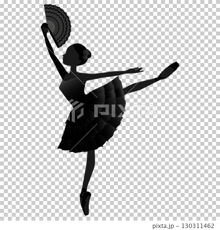 ダンサーのシルエットのイラスト_バレエ「ドン・キホーテ」キトリを踊るバレリーナのイメージ 130311462