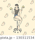 梨を両手に持って座っている女性 130311534