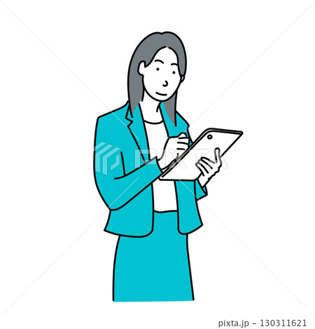 イラスト素材: タブレットでメモを取る女性ビジネスパーソン 130311621