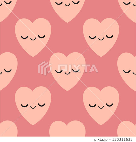 Cute pink heart pattern on pink background. Vector seamless pattern with hearts. Lovely romantic endless background for Valentines day, holiday design, fabric. Hand drawn kids pattern with hearts. 130311633