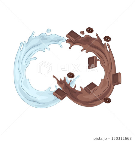 Illustration of Chocolate with coffee and milk splash Illustration of Chocolate with coffee and milk splash 130311668