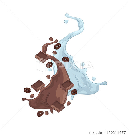 Illustration of Chocolate with coffee and milk splash Illustration of Chocolate with coffee and milk splash 130311677