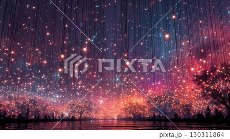 星空と光の滝が広がる幻想的な夜の風景 星空と光の滝が広がる幻想的な夜の風景 130311864
