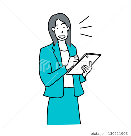 イラスト素材: タブレットで説明する女性ビジネスパーソン イラスト素材: タブレットで説明する女性ビジネスパーソン 130311908