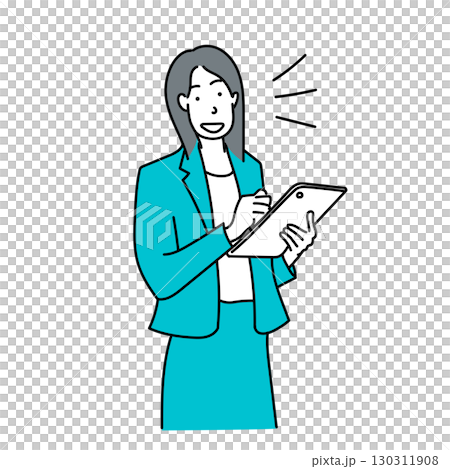 Stock Illustration: Female business person explaining with tablet 130311908