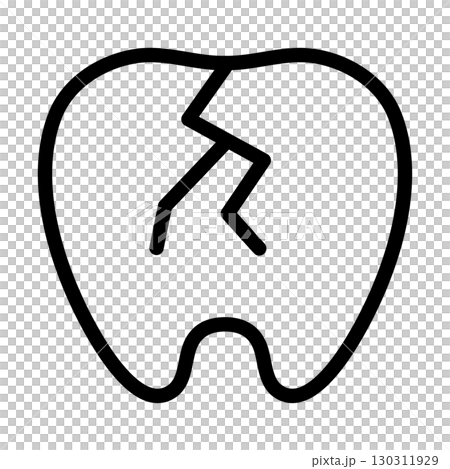 Cracked tooth, broken, decayed, damaged, illustration, icon, line drawing 130311929