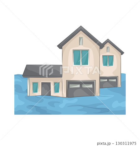 Illustration of a house submerged in floodwater 130311975