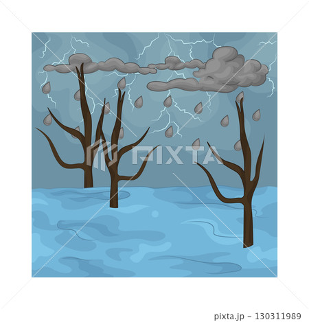 Illustration of a tree submerged in floodwater Illustration of a tree submerged in floodwater 130311989