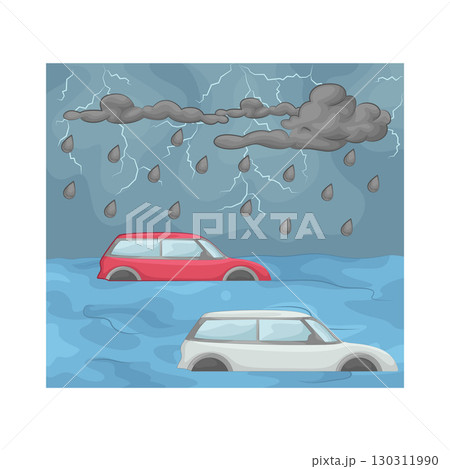 Illustration of a car submerged in floodwater 130311990