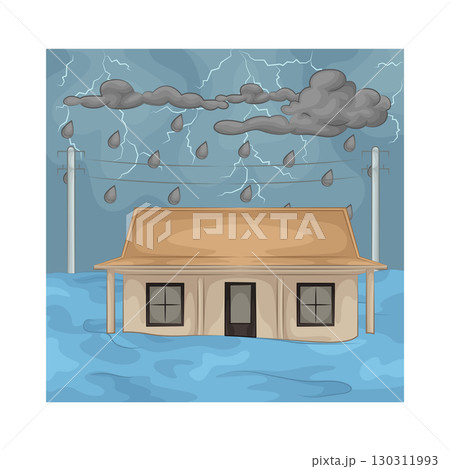 Illustration of a house submerged in floodwater Illustration of a house submerged in floodwater 130311993