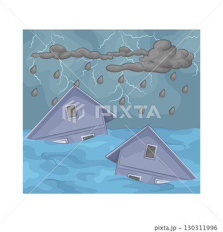 Illustration of a house submerged in floodwater Illustration of a house submerged in floodwater 130311996