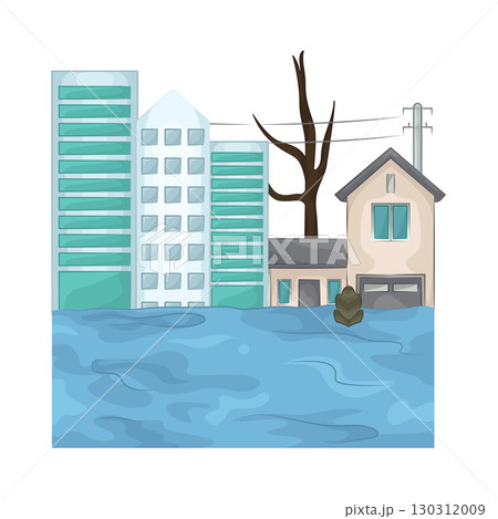 Illustration of a house submerged in floodwater 130312009