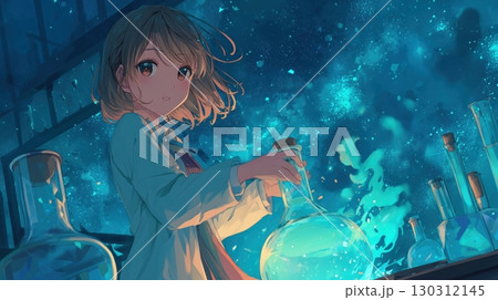 星空の下で魔法の薬を調合する少女イラスト 130312145