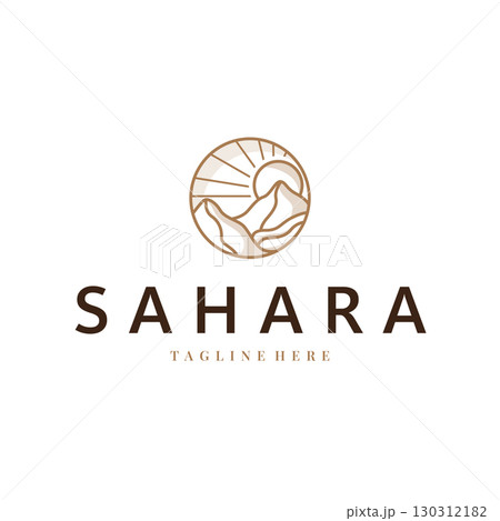 Sahara desert logo simple modern minimalist design with simple line concept, symbol template illustration design 130312182