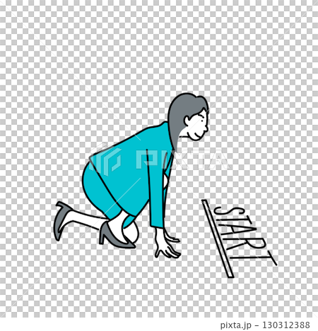 イラスト素材: スタートラインに立つ女性ビジネスパーソンとSTART文字 イラスト素材: スタートラインに立つ女性ビジネスパーソンとSTART文字 130312388