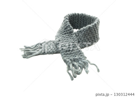 A cozy grey scarf is ready for cold winter days, isolated, PNG A cozy grey scarf is ready for cold winter days, isolated, PNG 130312444