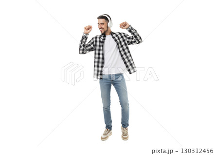Man dances joyfully to music, isolated, PNG Man dances joyfully to music, isolated, PNG 130312456