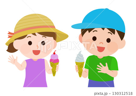 アイスクリームを食べる男の子と女の子 イラスト アイスクリームを食べる男の子と女の子 イラスト 130312518