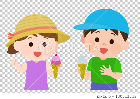 アイスクリームを食べる男の子と女の子 イラスト アイスクリームを食べる男の子と女の子 イラスト 130312518