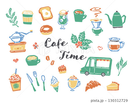 カフェの飲み物と食べ物 130312729