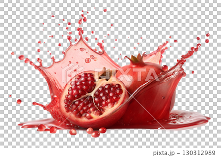 Pomegranate with Juice Splash Isolated on White Background 130312989
