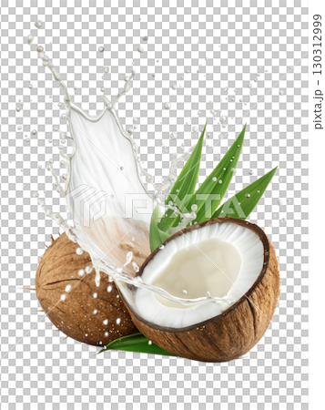 Coconut juice splashes isolated on white background 130312999