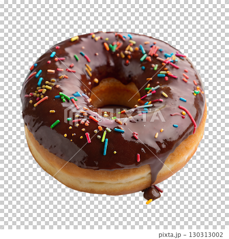 Chocolate glazed donut with colorful sprinkles isolated on white background 130313002