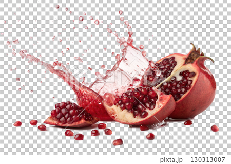 Pomegranate with Juice Splash Isolated on White Background 130313007