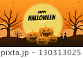 Character of pumpkins with silhouette orange theme halloween night and copy space glowing moon for text, Vector illustration 130313025